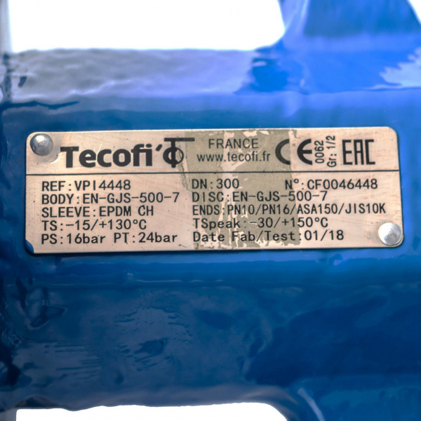 Затвор дисковый поворотный чугун VPI4448-02NI Ду 300 Ру16 Tecofi от компании Промышленное Снабжение®