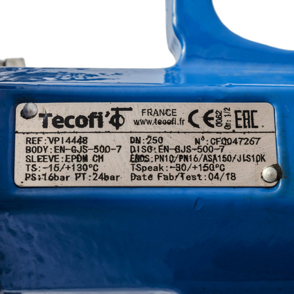 Затвор дисковый поворотный чугун VPI4448-08EP Ду 250 Ру16 с редуктором Tecofi от компании Промышленное Снабжение®